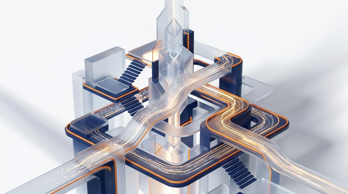 Abstract visual of orchestrated AI workflows